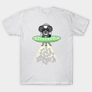 Funny schnauzer dog is flying a ufo T-Shirt